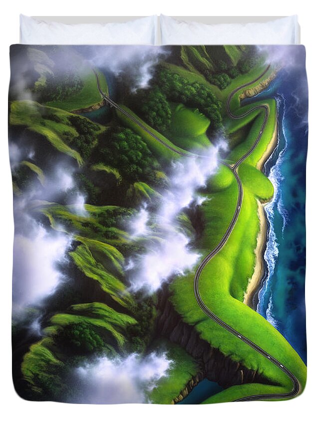 Coastline Duvet Cover featuring the painting Unveiled by Jerry LoFaro