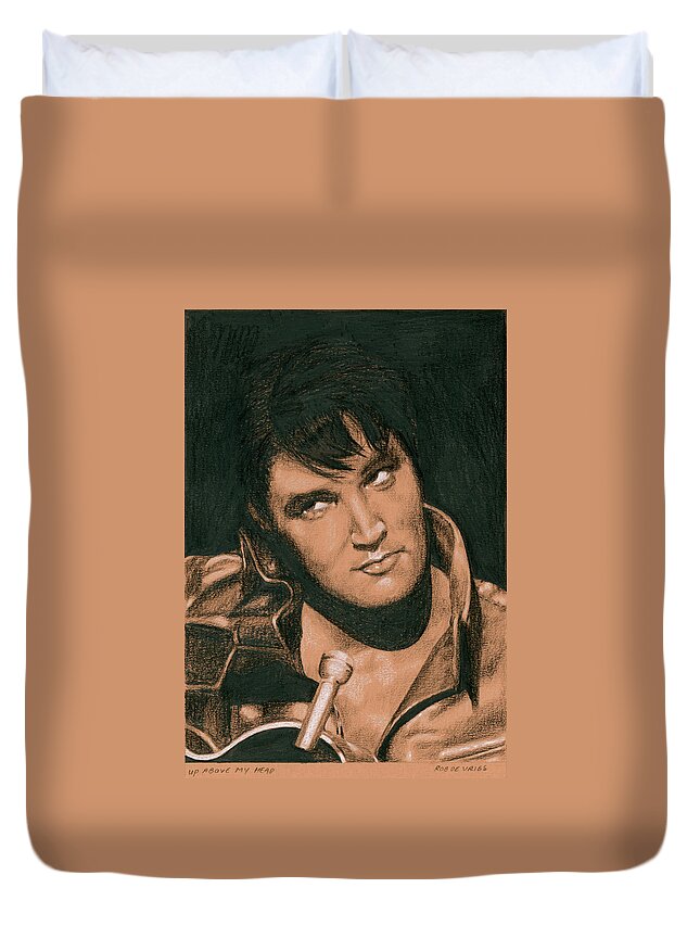 Elvis Duvet Cover featuring the drawing Up above my head by Rob De Vries