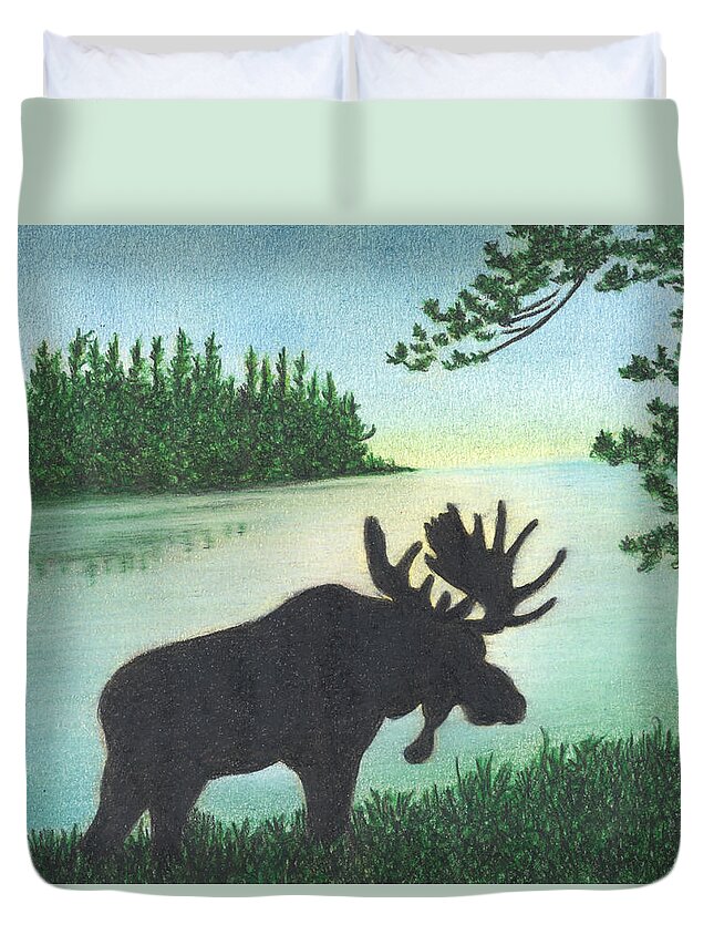 Maine Duvet Cover featuring the drawing Up Maine by Troy Levesque