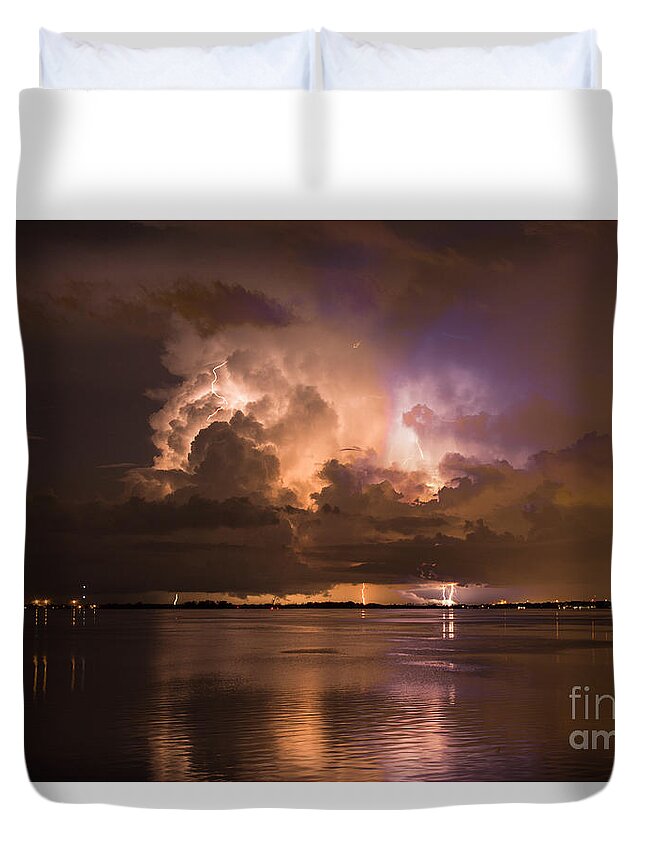 Lightning Duvet Cover featuring the photograph Up River by Quinn Sedam