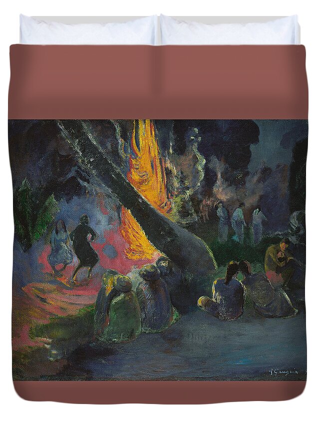 Paul Gauguin Duvet Cover featuring the painting Upa Upa The Fire Dance by Paul Gauguin