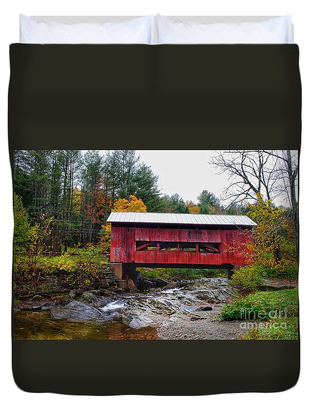 Covered Bridge Duvet Cover featuring the photograph Upper Cox Brook Covered Bridge in Northfield Vermont by T Lowry Wilson
