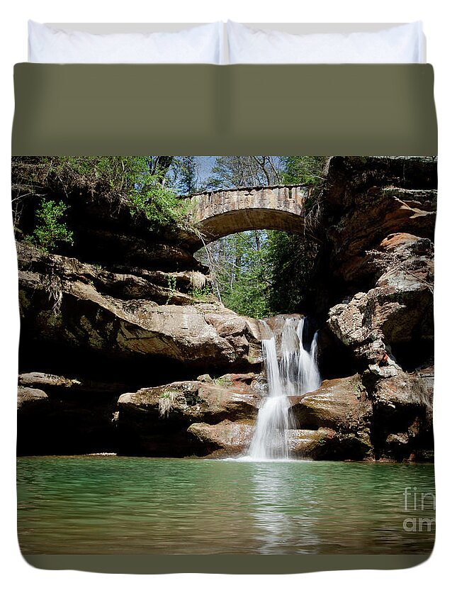 Upper Falls Duvet Cover featuring the photograph Upper Falls at Hocking Hills by Rich S