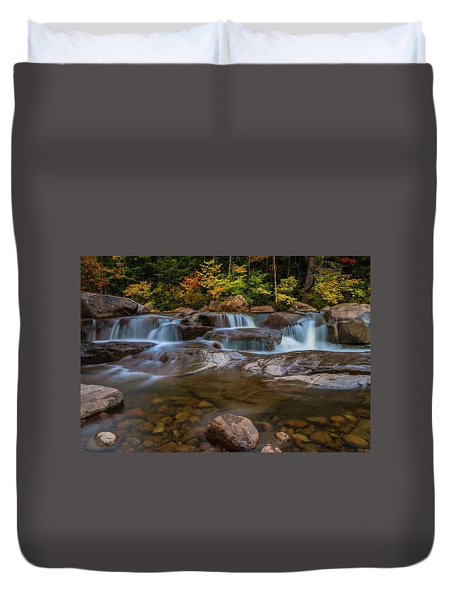 Fall Foliage Duvet Cover featuring the photograph Upper Swift River Falls in White Mountains New Hampshire by Ranjay Mitra
