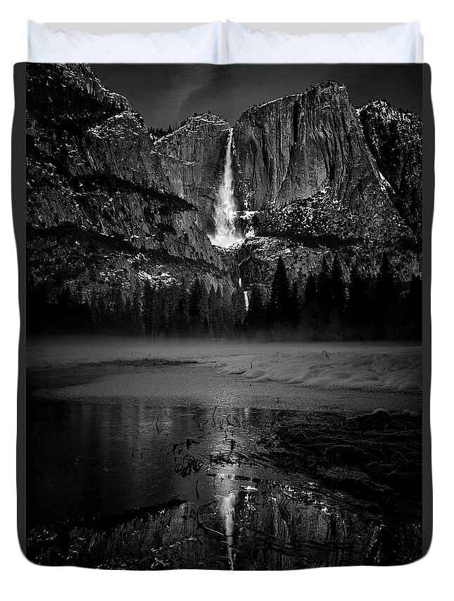 2017 Duvet Cover featuring the photograph Upper Yosemite Falls Reflection by BJ Stockton