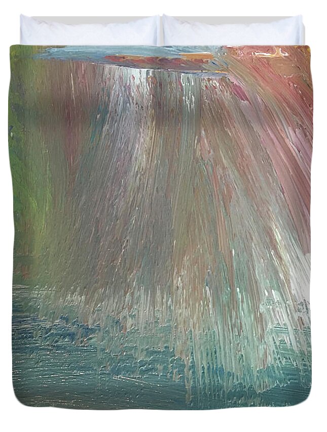 Greens Duvet Cover featuring the painting Downpour by Karen Nicholson