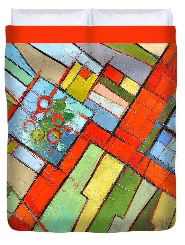 Urban Composition-abstract Zoning Plan Duvet Cover featuring the painting Urban Composition - Abstract Zoning Plan by Mona Edulesco