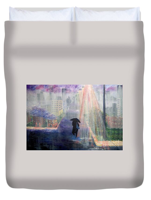 City Duvet Cover featuring the painting Urban Life by Saundra Johnson