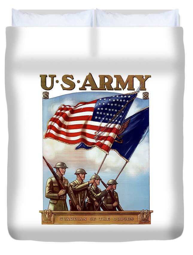 Us Army Duvet Cover featuring the painting US Army -- Guardian Of The Colors by War Is Hell Store
