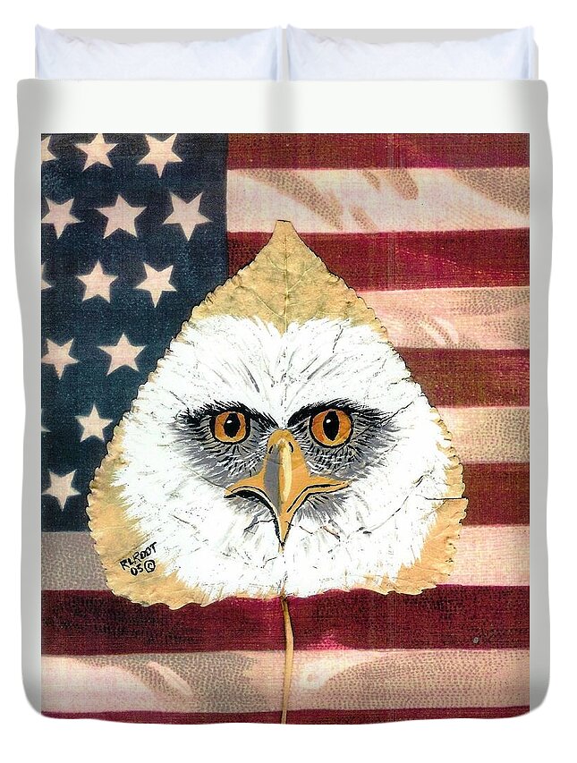 Wildlife Duvet Cover featuring the painting U.S. Flag Eagle by Ralph Root