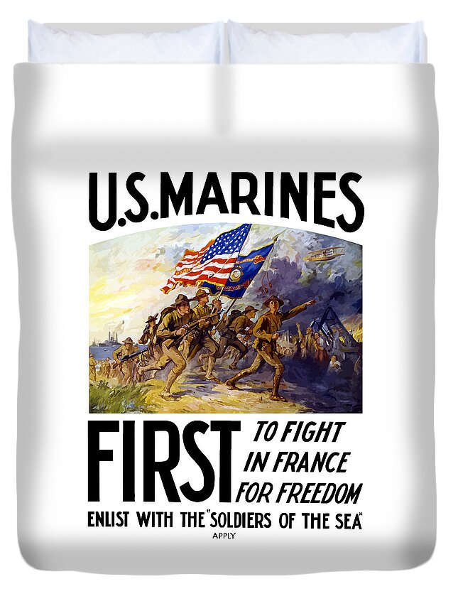 Marines Duvet Cover featuring the painting US Marines - First To Fight In France by War Is Hell Store