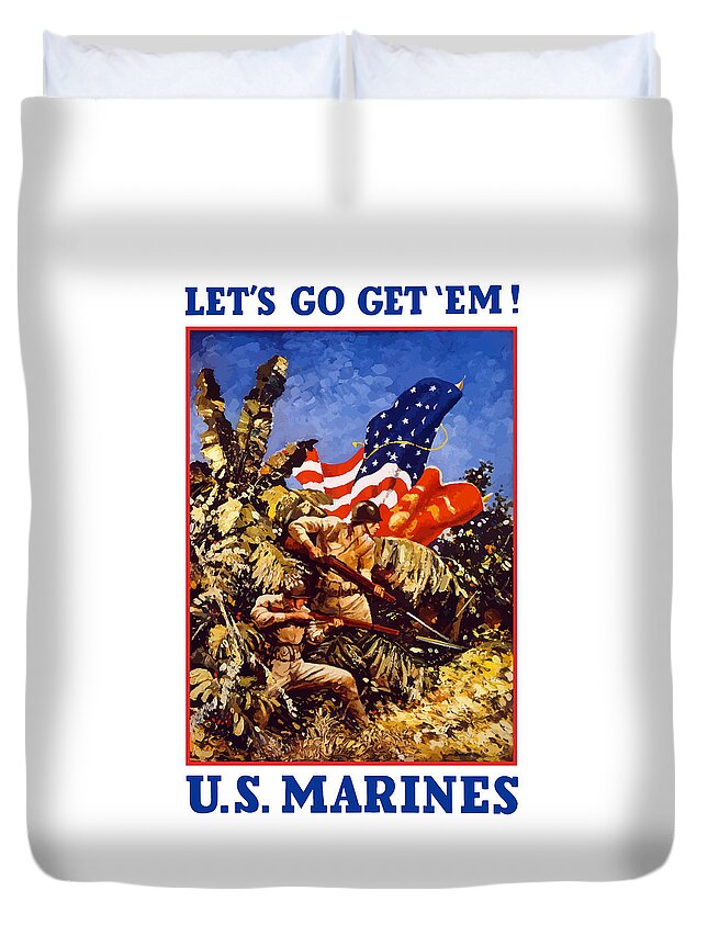 Marines Duvet Cover featuring the painting US Marines - WW2 by War Is Hell Store