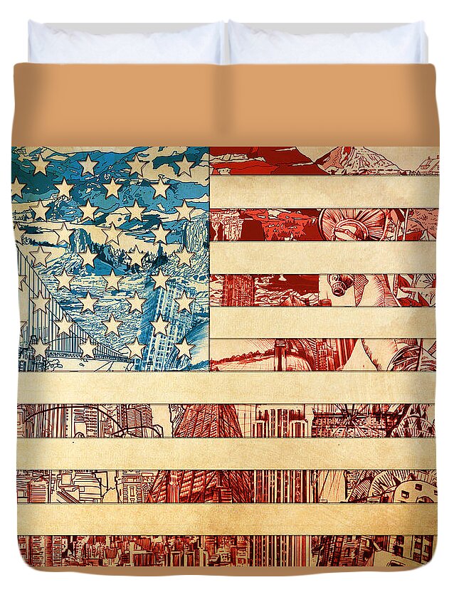Usa Flag Duvet Cover featuring the painting Usa flag 2 by Bekim M