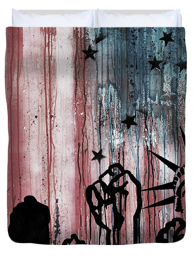 Statue Of Liberty Duvet Cover featuring the painting USA Flag liberty by Gull G