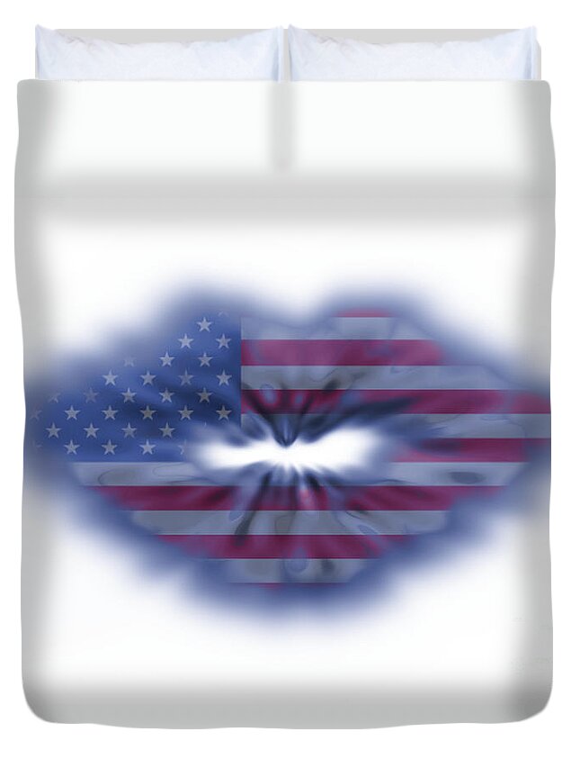Abstract Duvet Cover featuring the photograph USA flag lips by Simon Bratt