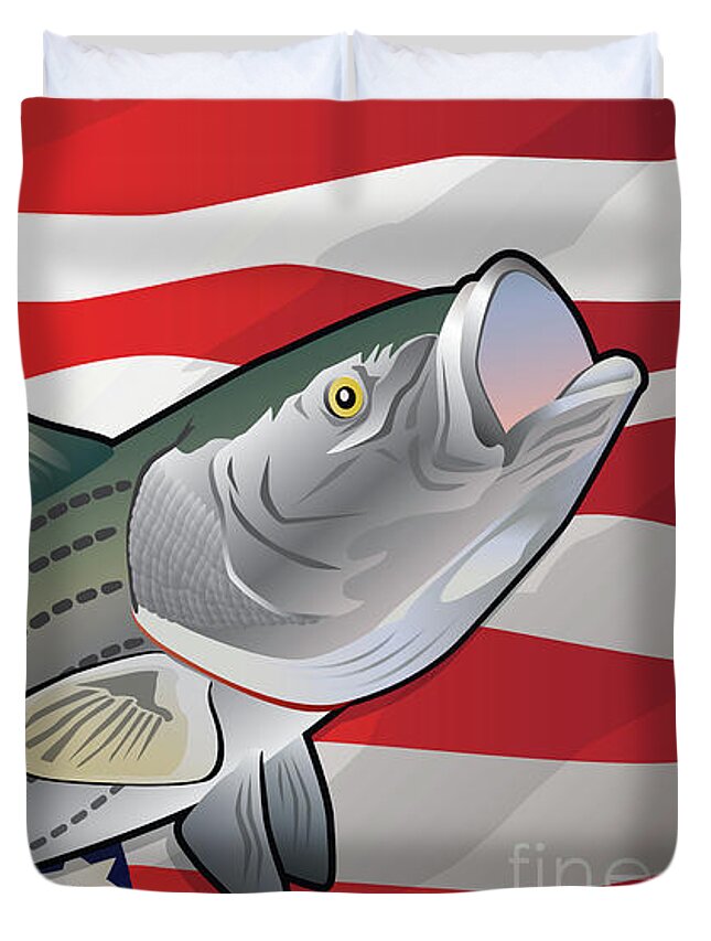 Rockfish Duvet Cover featuring the digital art USA Rockfish Striped Bass by Joe Barsin