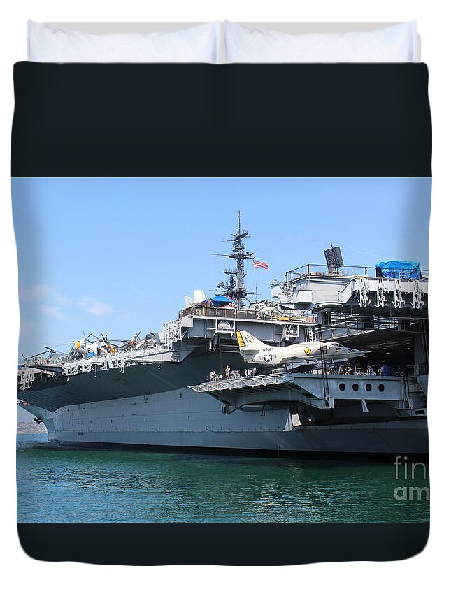 Uss Midway Ship Duvet Cover featuring the photograph USS Midway Carrier by Cheryl Del Toro