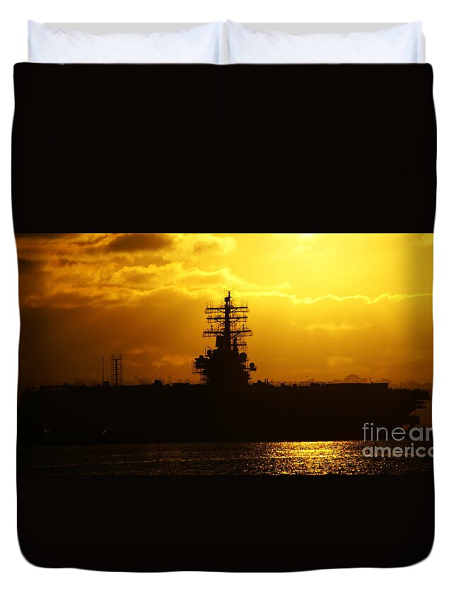 Uss Navy Duvet Cover featuring the photograph USS Ronald Reagan by Linda Shafer