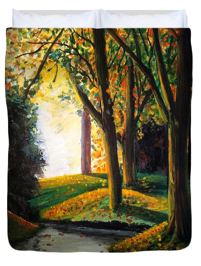 Landscape Duvet Cover featuring the painting Vale park by Sophia Gaki Artworks