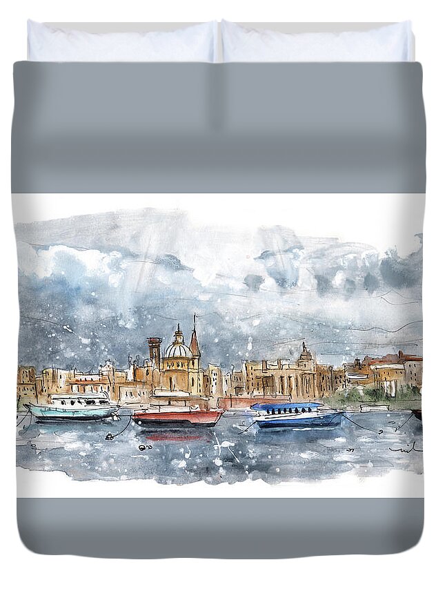 Travel Duvet Cover featuring the painting Valletta 01 by Miki De Goodaboom