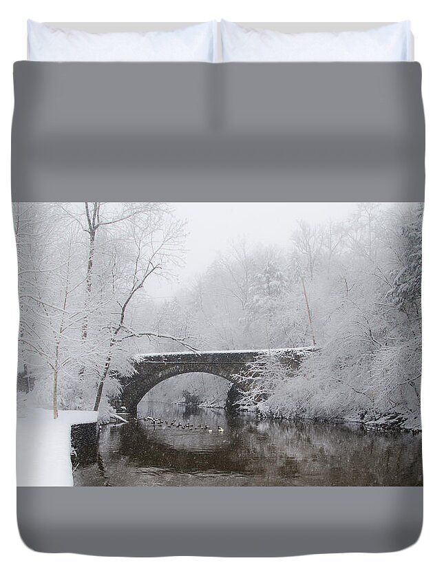 Valley Duvet Cover featuring the photograph Valley Green Bridge in the Snow by Bill Cannon