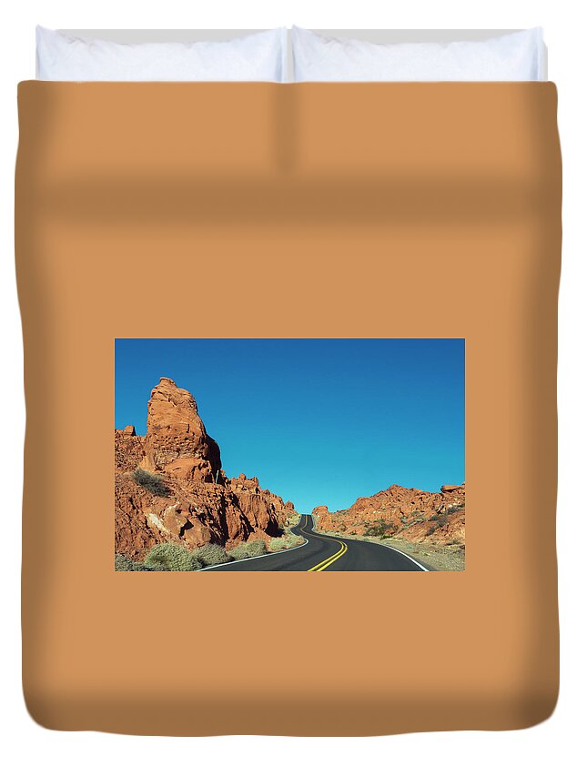 Valley Of Fire Duvet Cover featuring the photograph Valley of Fire Road by Stephanie McDowell