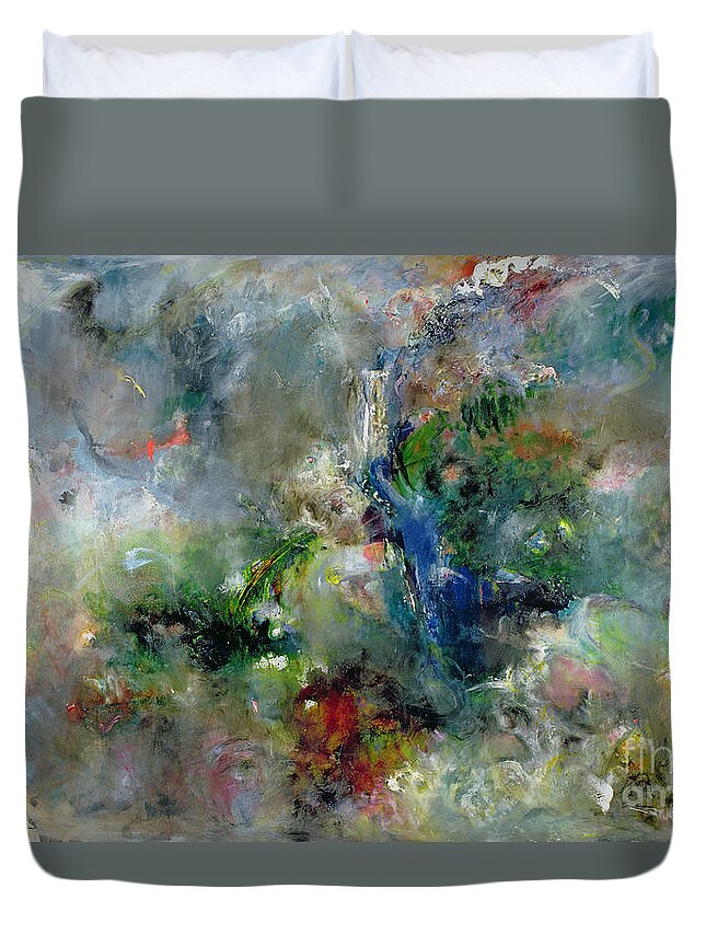 Abstract Duvet Cover featuring the painting Valley of the Waterfalls by Jane Deakin