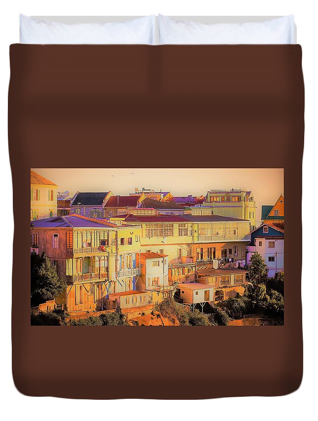 Valparaiso Duvet Cover featuring the photograph Valparaiso Scape - Artistic Effects by Mark Mitchell