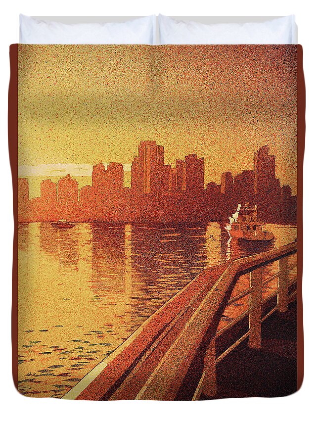 Automobile Duvet Cover featuring the painting Vancouver Morning- BC by Ryan Fox