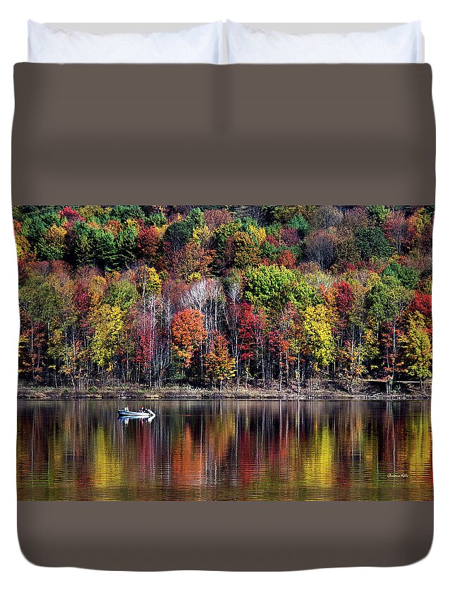 Fall Duvet Cover featuring the photograph Vanishing Autumn Reflection Landscape by Christina Rollo