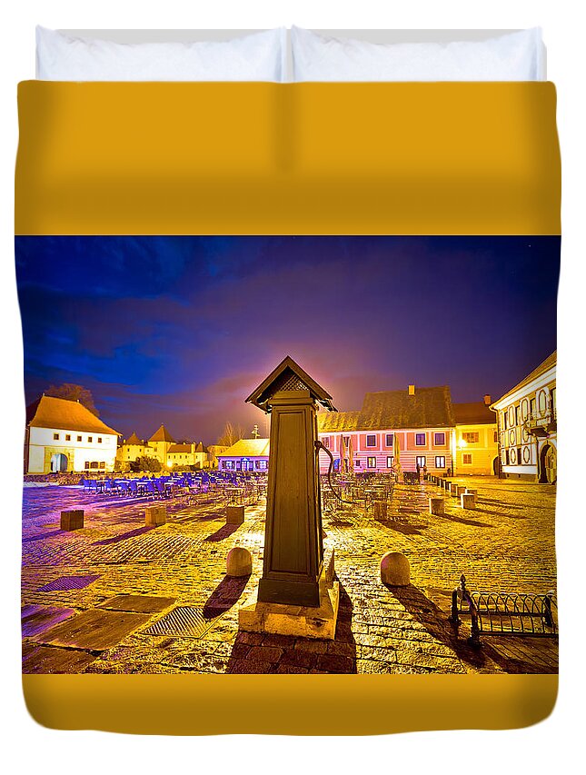 Varazdin Duvet Cover featuring the photograph Varazdin baroque architecture square evening view by Brch Photography