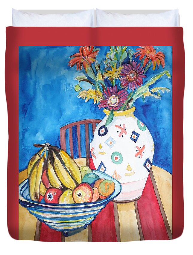 Vase And Bowl Duvet Cover featuring the painting Vase and Bowl by Esther Newman-Cohen