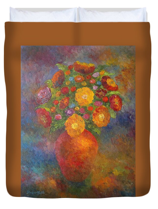 Vase Of Flowers Duvet Cover featuring the painting Vase of flowers by Stefan Silvestru