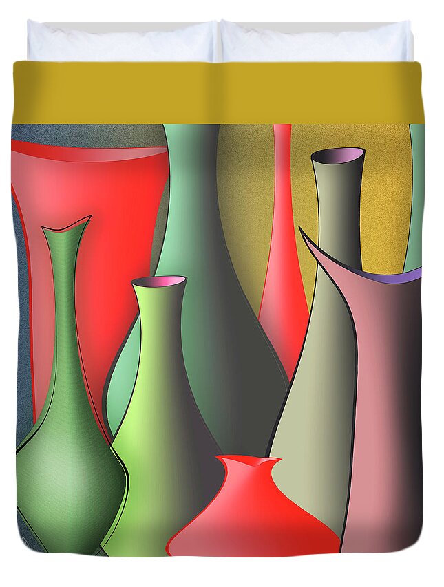 Abstract Still Life Duvet Cover featuring the digital art Vases Still Life by Ben and Raisa Gertsberg