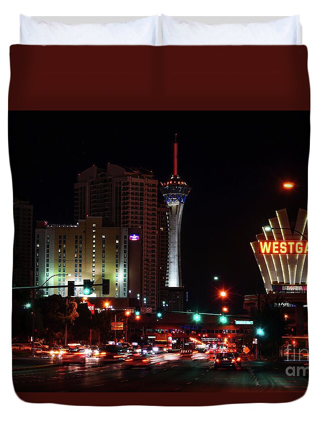 Las Vegas Duvet Cover featuring the photograph Vegas Paradise Road by Jennifer White