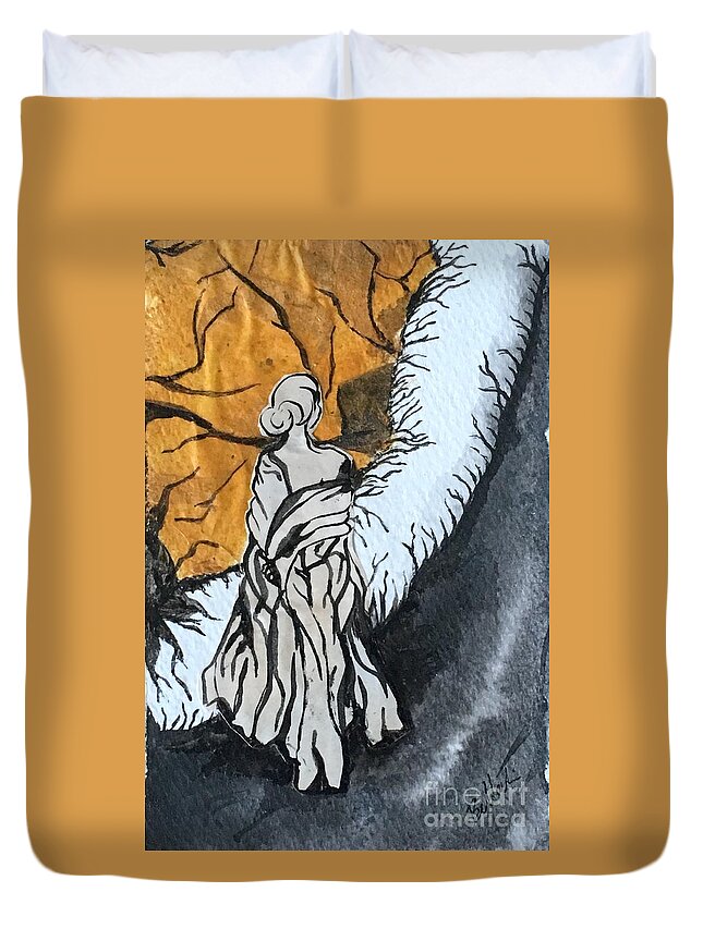 Sumi Ink Duvet Cover featuring the drawing Veins by M Bellavia
