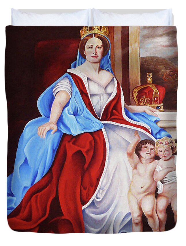 Virgin Mary Duvet Cover featuring the painting Venerated Virgin by Vic Ritchey
