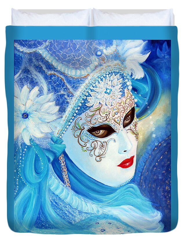 Venice Duvet Cover featuring the painting Venetian Carnival Mask 2015 by Leonardo Ruggieri