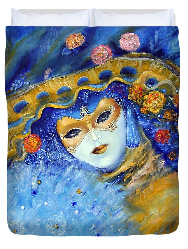 Italy Duvet Cover featuring the painting Venetian Carneval Mask With Feathers by Leonardo Ruggieri