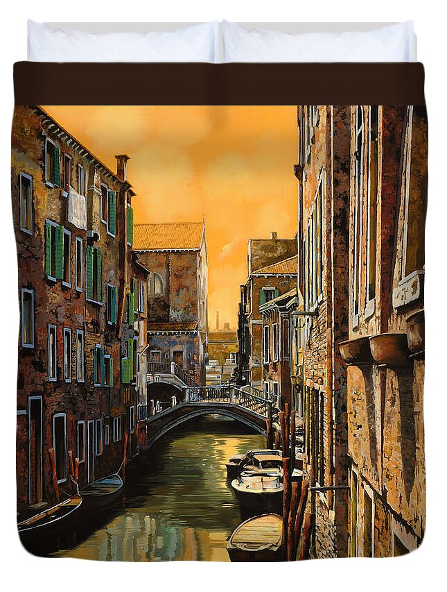 Venice Duvet Cover featuring the painting Venezia Al Tramonto by Guido Borelli