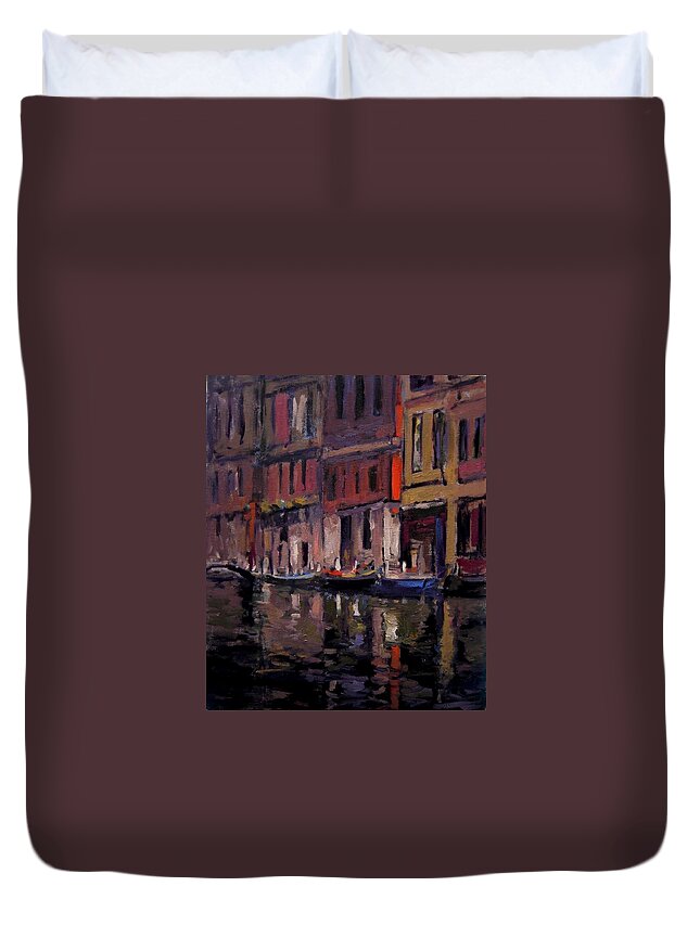 Venice Duvet Cover featuring the painting Venice at dusk by R W Goetting