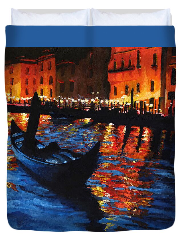 Landscape Duvet Cover featuring the painting Venice Lights by Vic Ritchey