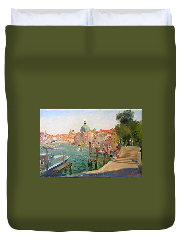 Venice Saniachiara Duvet Cover featuring the painting Venice Santa Chiara by Ylli Haruni