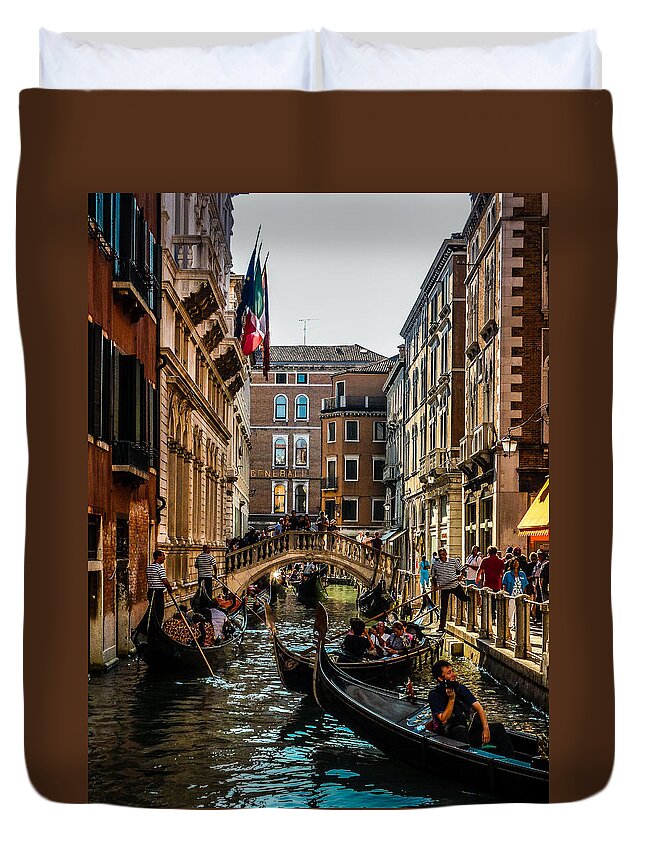 Venice Duvet Cover featuring the photograph Venice Traffic by Pamela Newcomb