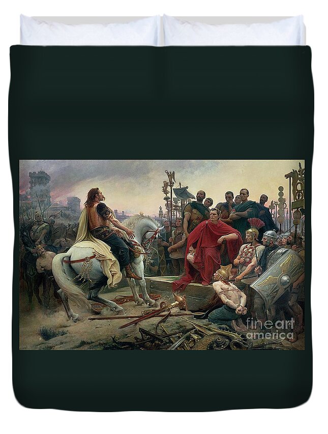Vercingetorix Duvet Cover featuring the painting Vercingetorix throws down his arms at the feet of Julius Caesar by Lionel Noel Royer
