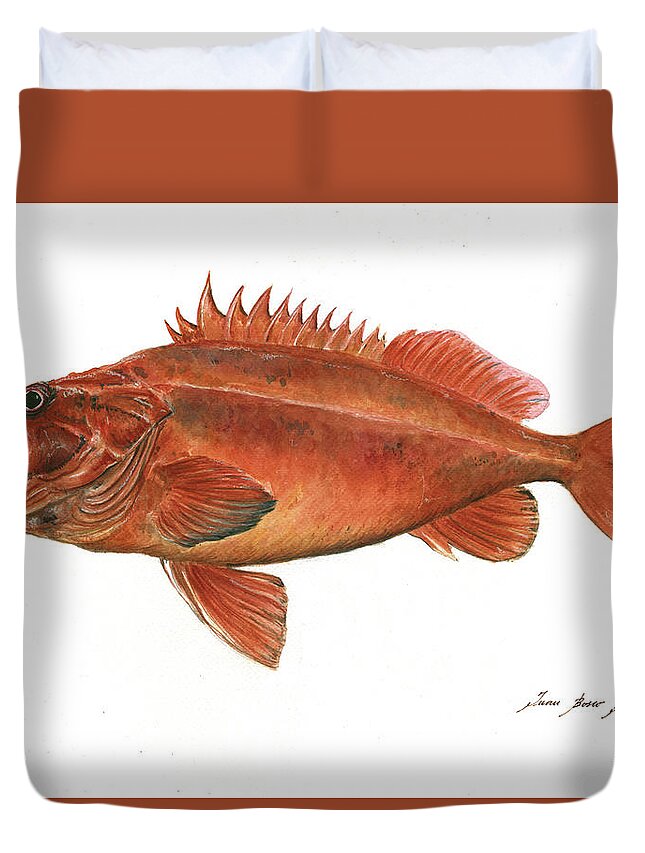 Vermilion Rockfish Duvet Cover featuring the painting Vermilion rockfish by Juan Bosco