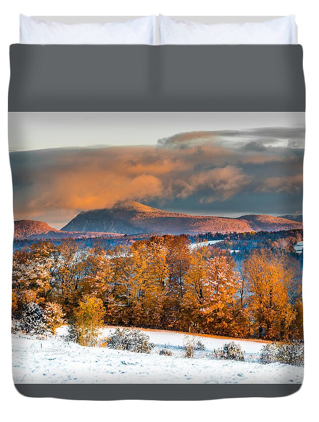 Autumn Duvet Cover featuring the photograph Vermont Snowliage Scene by Tim Kirchoff