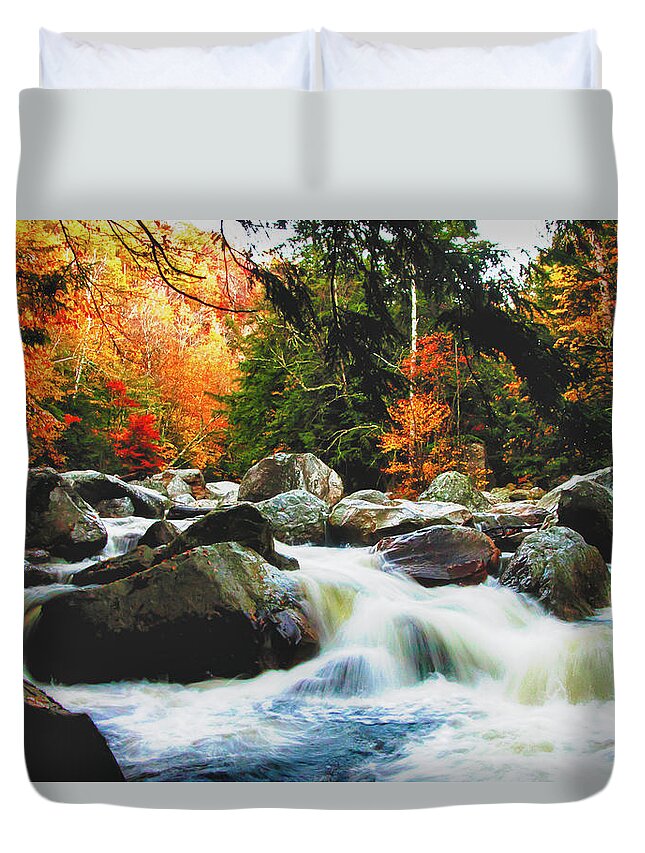 #jefffolger Duvet Cover featuring the photograph Vermonts fall color rapids by Jeff Folger