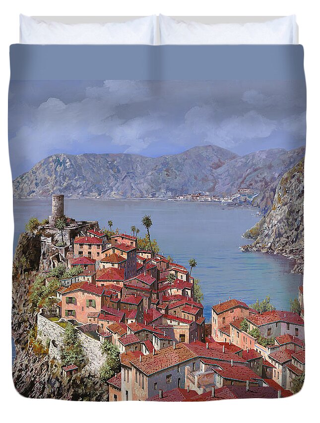 Seascapes Duvet Cover featuring the painting Vernazza-Cinque Terre by Guido Borelli
