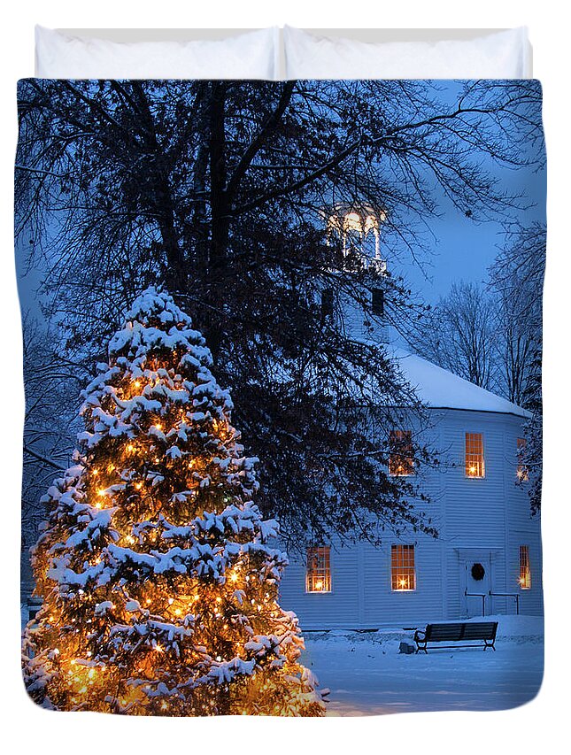 #jefffolger Duvet Cover featuring the photograph Vertical Vermont Round Church by Jeff Folger